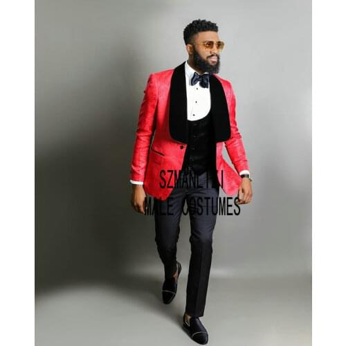 JELTONEWIN 2021 Costume Homme Men Suits 3 Pieces Wedding Tuxedos Slim Fit Groom Prom Red Floral Blazer Hombre Terno Masculino