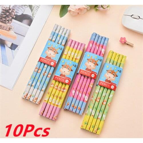 10PC Cute Animals Standard Wood Pencil Without Eraser Long Handle Writing Tool School Office Supply Student Stationery Kids Gift