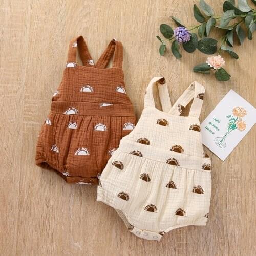 Toddler Infant Baby Girls Romper Jumpsuit Summer Ruffle Bodysuits Sleeveless Sun Print Clothes