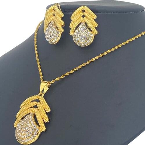 Dubai Jewelry Set Gold Color Necklace/Earring/Women Wedding African Nigeria Ethiopian Kenya Jewelry