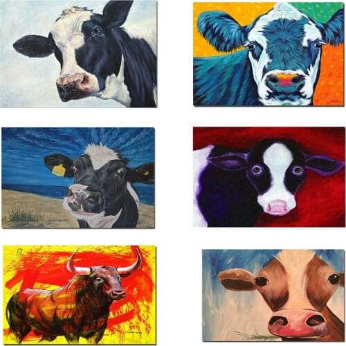 Colourful Abstract Cow Canvas Painting Nordic Animal Prints and Posters Cuadros Wall Art Picture for Living Room Home Decoration
