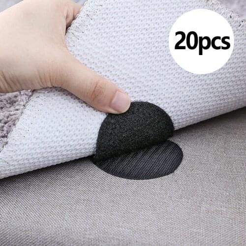 20PCS Round Non-Slip Fabric Adhesive Pads Hook and Loop Fasteners for Bed Sheet Carpet Tablecloth Sofas Cushions Floor Mats