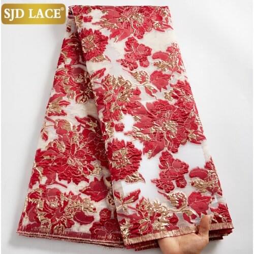 SJD LACE Red Jacquard Weaving Mesh Embroidery 5Yards African French Lace Fabric Gild Brocade Organza Tulle For Bridal Sew A2539