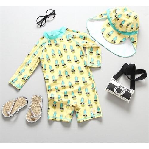 Pineapple Print Baby Swimwear Yellow Long Sleeves Children‘s Swimsuit Bathing Clothes 2020 Boys Kids Swimming Diving Suit