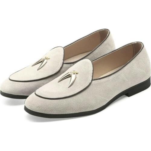 Metal Shark Tooth Men Loafers Handmade Male Banquet Party Flats Fringe Smoking Slippers Casual Wedding Shoes