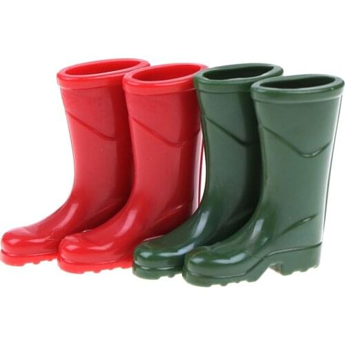 1Pairs 1/12 Scale Dollhouse Miniature Rubber Rain Boots Home Garden Yard Decoration Dolls Accessories Green Red