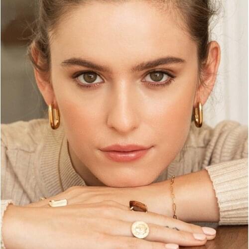 Yhpup Trendy Korean Hoop Earrings Statement Copper 16 K High Quality Earrings Minimalist Brincos Female Office Jewelry Gift 2020