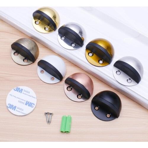 Floor-mounted Door Stops Stainless Steel Glass Door Rubber Semi-circular Anti-collision Punch Free Door Stop Wood Door Holder