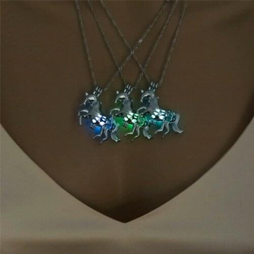 2019 New Men Women Horse Shape Hollow Luminous Pendant Necklace Alloy Animal Glow in the Dark Necklaces Chain Jewelry
