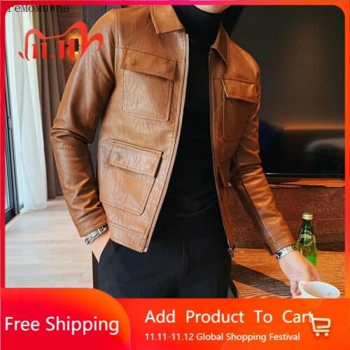 2020 Autumn Winter New Mens PU Leather Jacket Korean Style Slim Lapel Jacket Trend Casual Handsome Motorcycle Jacket Clothing