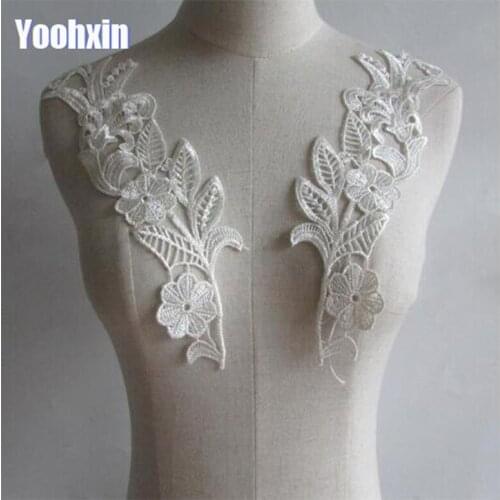 Luxury cotton white embroidery flower lace collar Fabric Sewing Applique DIY guipure dubai ribbon trim neckline wedding decor