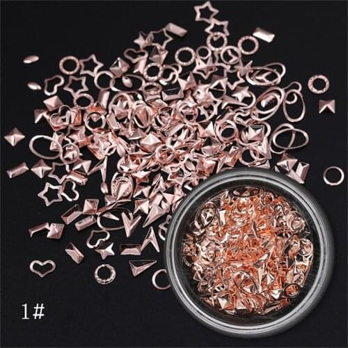 Rose Gold Rivet Nail Studs 3D Nail Art Decoration Gold Circle Star Round Square Triangle Cross Mixed Accessories in Box for DIY