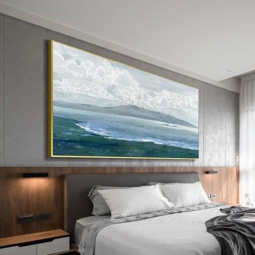 Hand-painted building decoration home decoration art canvas painting home design wide ocean blue home decoration