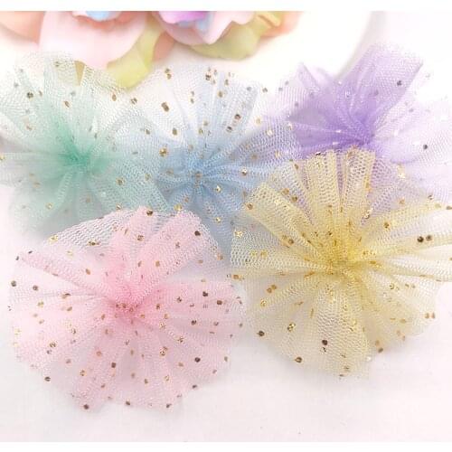 25Pcs 6CM Star Mesh Flower Applique For DIY Clothes Shoes Hat Headwear Clips Crafts Decor Patches