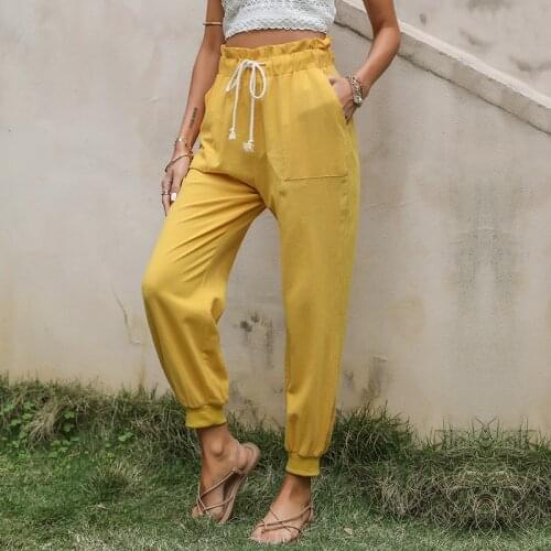Summer Women Solid Color Harem Pants High Waist Folds Casual Loose Straight Streetwear Pocket Plus Size Jogging Trousers