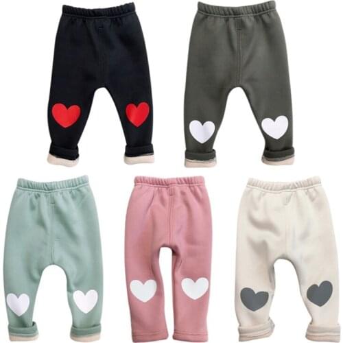 Girls Pants Heart Print Children Pants Autumn Winter Baby Girls Leggings Warm Plus Velvet Kids Trousers