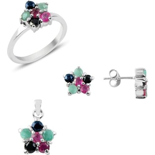 Silverlina Sterling Silver Ruby, Emerald & Sapphire Cubic Zirconia Set