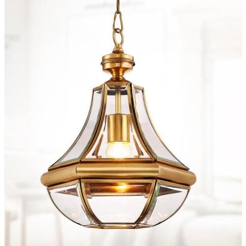 Hallway Vintage Pendant light Porch Aisle Balcony Cafe Glass Copper hanging Lighting America Hanging Lantern Suspension Light