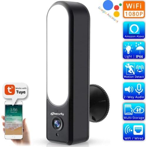 Tuya WiFi Floodlight Camera Works With Alexa and Google Assistant 1080P Wireless Outdoor Surveillance IP Camera with LED Lights