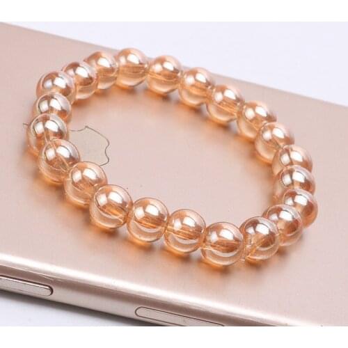 Gold Champagne Transparen Beads Bracelet for Women Natural Quartz Crystal Glass Smooth Round Beads 8 mm Jewelry DIY Bracelet