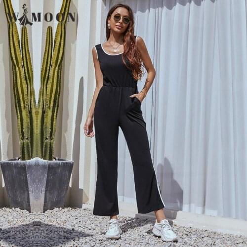 2021 Summer Black Solid Color Sleeveless Vest Type Casual Loose Pants Office Black Jumpsuit Women Elegance Jump Suits for Women