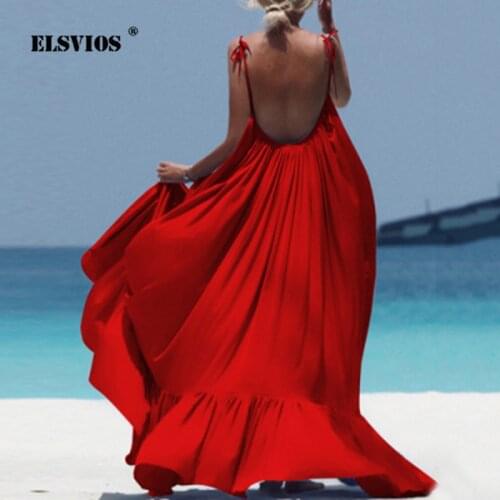 Summer 2021 Women Elegant Dress Sexy Spaghetti Strap Off Shoulder Backless Dress Lady New Fashion Solid Beach Party Maxi Dresses
