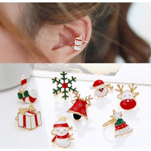1pc Christmas Style theme ear studs ear clasps ear clips lovely Santa Claus earrings for women No ear hole