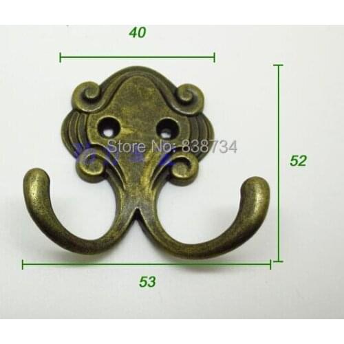 10pcs bronze tone metal coat hook bag clothes hanging 2 Holes hook vintage robe hook single 40*52*53