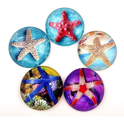 Jiangzimei 10pcs lovely cartoon starfish ,stelleroid ; asteroid ;25mm Round Photo Glass Cabochon Demo Flat Back Making Findings