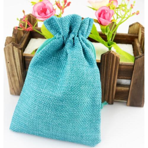 100 pcs/lot (7*9cm) Lake blue Jute Bag Drawstring Gift Bag Incense Storage Linen Bag Cosmetic Jewel Accessories Packaging Bag