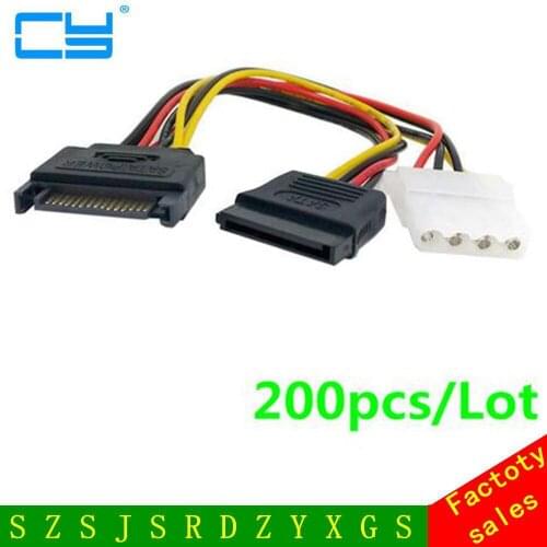 200pcs/lot SATA 15pin power to SATA 15pin & IDE 4pin Power Splitter cable for Motherboard and Hard disk