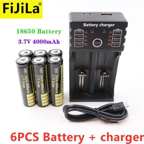 2021 New 18650 battery 3.7V 4000mAh rechargeable liion battery with charger for Led flashlight batery litio battery+ Charger