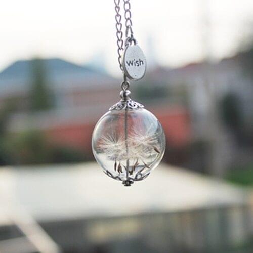 3PCS 25MM Dandelion Real Seed Hand Blown Glass Bulb Wish Necklace,DIY Make A Wish Dandelion Seed Necklace Jewelry