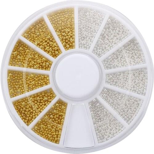 300 PCS Nail Art Gold Silver-color Ball Bead Tips Decoration + Wheel Fashion