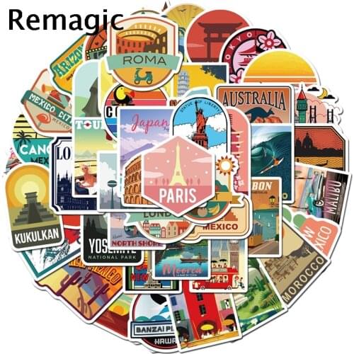 50pcs Travel City Scenery Stickers decal scrapbooking diy pasters home decoration phone laptop waterproof cartoon accessories