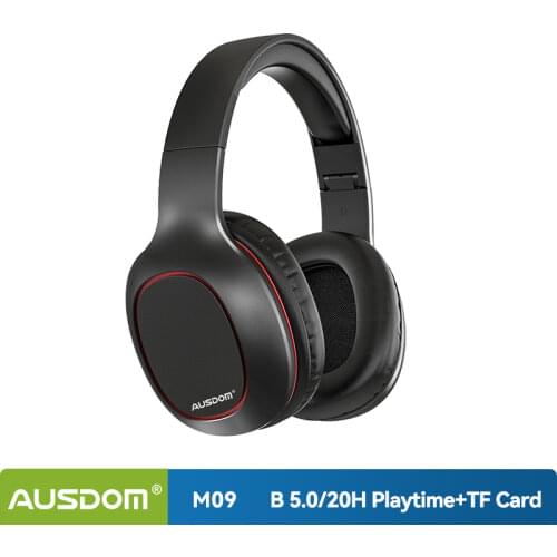 AUSDOM M09 Upgraded Wireless Headphones Bluetooth-compatible 5.0 Headset with TF Card for Music Phone Over-Ear Stereo Headset