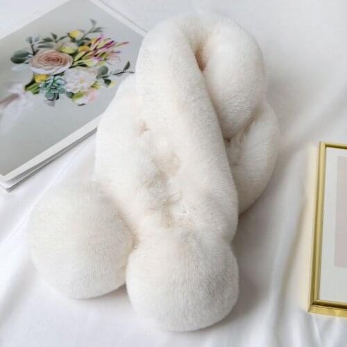 White Fashion Autumn Winter Women Lady Faux Fox Furry Plush Scarf Grass Collar Fur Scarf Korea Neck Warmer New Year Gift Bufanda