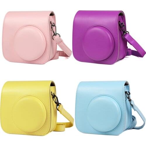 Besegad Pure Color PU Leather Storage Carrying Protective Pouch Bag Case with Shoulder Strap for Fujifilm Instax Mini 8 8+ 9