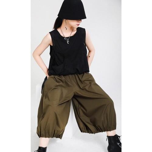 Summer Dark Wind Pleated Design Nine Point Pants Japanese Style Pants for Women New Loose High Waist Wide Leg Pants for Ladies