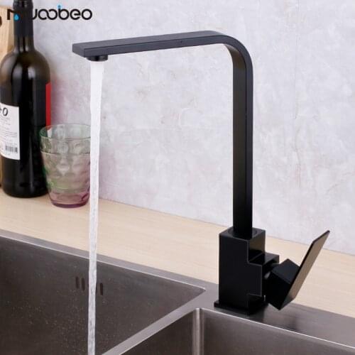 Black Kitchen Cold Hot Faucet SUS 304 Stainless Steel Sink Faucet Square 360 Degree Rotation Mixer Tap