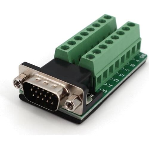 D-SUB DB15 VGA Male 3 Row 15Pin Plug Breakout PCB Board Adapter Connector