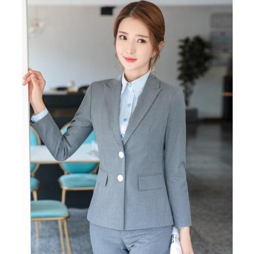 Formal Grey Blazer Women Pant Suits Ladies Work Wear Business Clothes Pant and Jacket Sets OL Styles