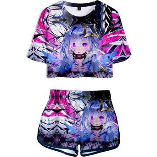 HOLOLIVE VTuber Amane Kanata 3D Summer unisex Sets Sexy Short Tops+shorts Elastic Waist Suit Vitality Kawaii Two Piece Sets