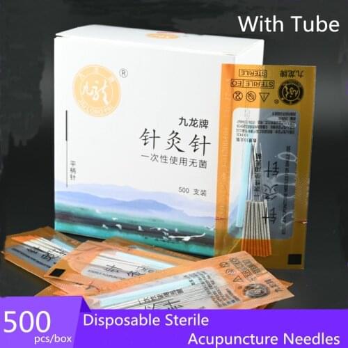 Flat Handle Acupuncture Needle 500 Disposable Sterile Needles With Tube Face Needle Painless Sharp Beauty Massage Body Massager