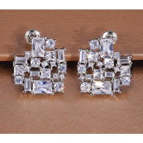 JK Silver Color Heart Stud Earrings for Women Brilliant Cubic Zirconia Bridal Wedding Engagement Trendy Jewelry Dropshipping