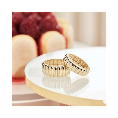Joolim High End 18K Gold PVD Fashionable Croissant Ridge Braid Rings for Women Stainless Steel Jewelry Wholesale