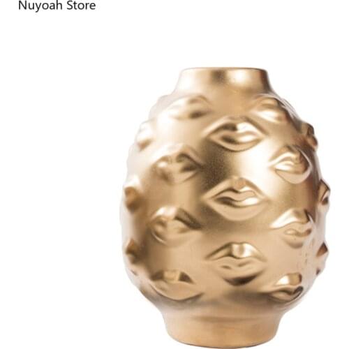 Creative Ceramic Vase Decoration Living Room Dried Flower Flower Arrangement with Golden Countertop Vase Home Decoration Modern