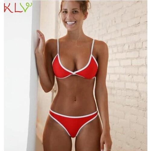 Bikini Set Sexy Women Push Up Padded Bra Separate Swimsuit Triangle Swimwear Red Hit Color Swim Bathing Suit Beach Swimwear 19Dc