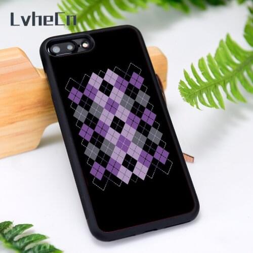 LvheCn Silicone Rubber Phone Case Cover for iPhone 6 6S 7 8 Plus X XS XR 11 12 Mini Pro Max Argyle Design In Purple And Black