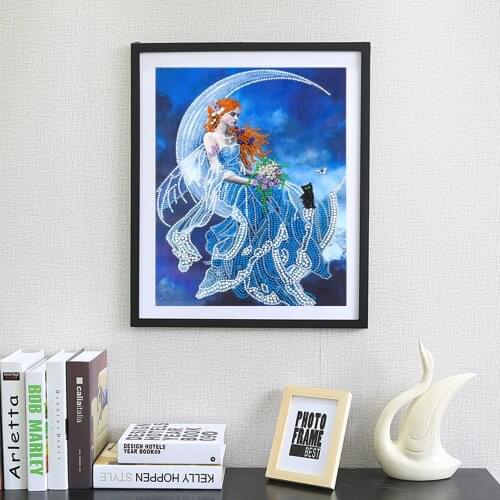 5D DIY Partial Diamond Painting Cross Ctitch Kits Diamond Painting Kit Angels on the Moon Part Special Shape Drill Handicraft